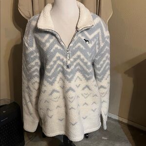 PINK Victoria's Secret White and Light Blue zip up Sweater
